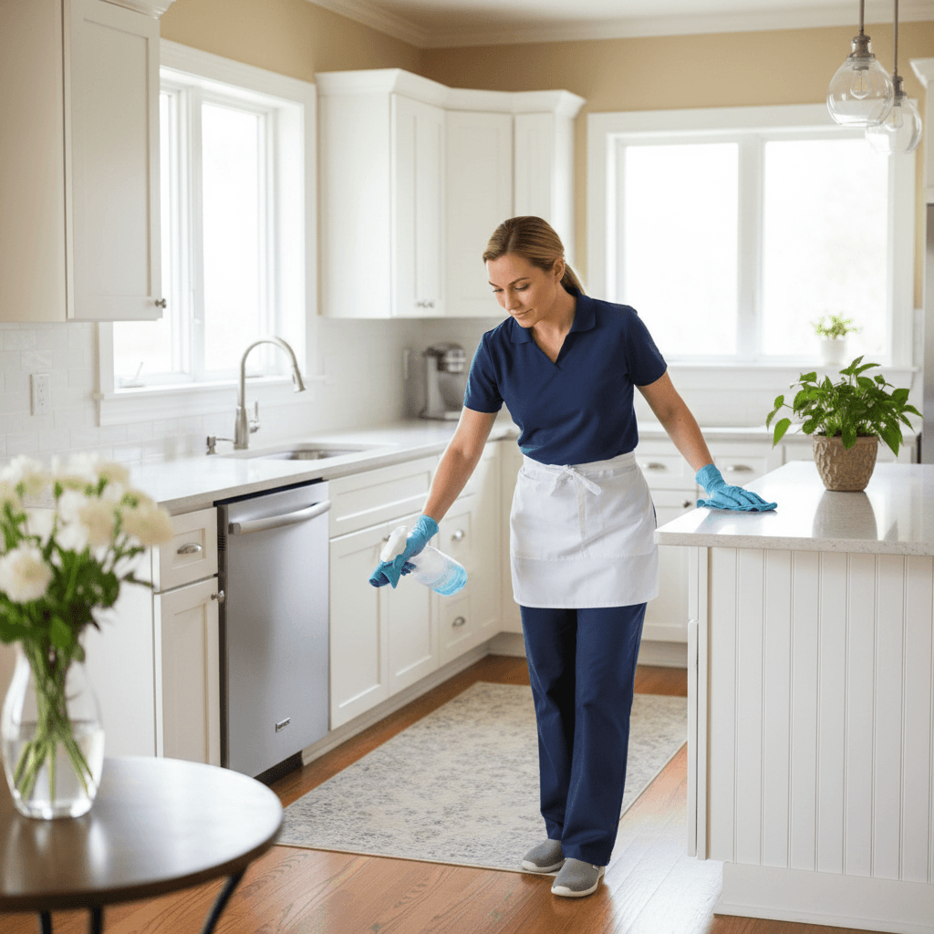 Clean kitchen counter gleaming after being wiped down
