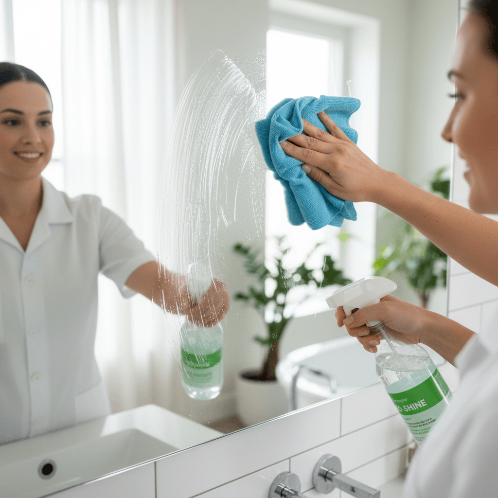 Cleaning bathroom mirror streak-free