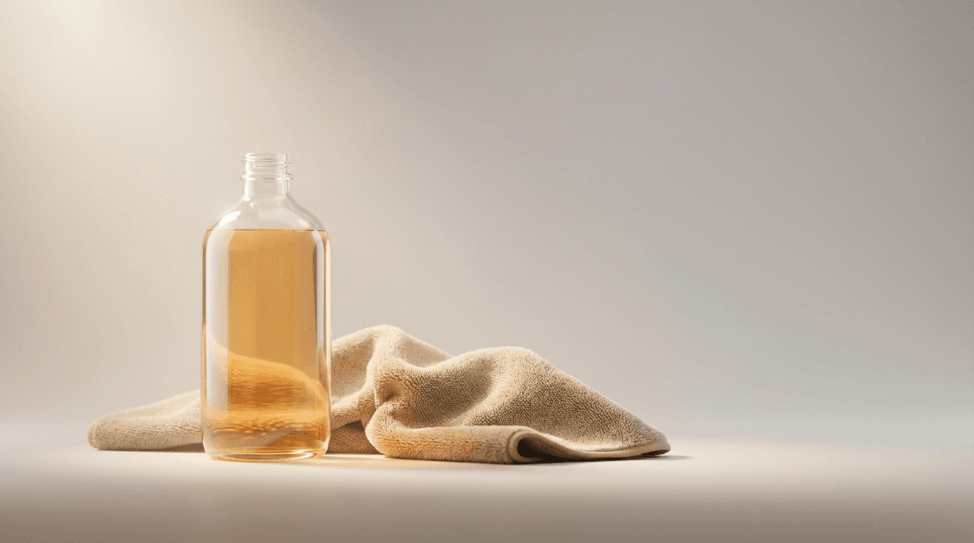 Cleaning supplies on a wooden surface